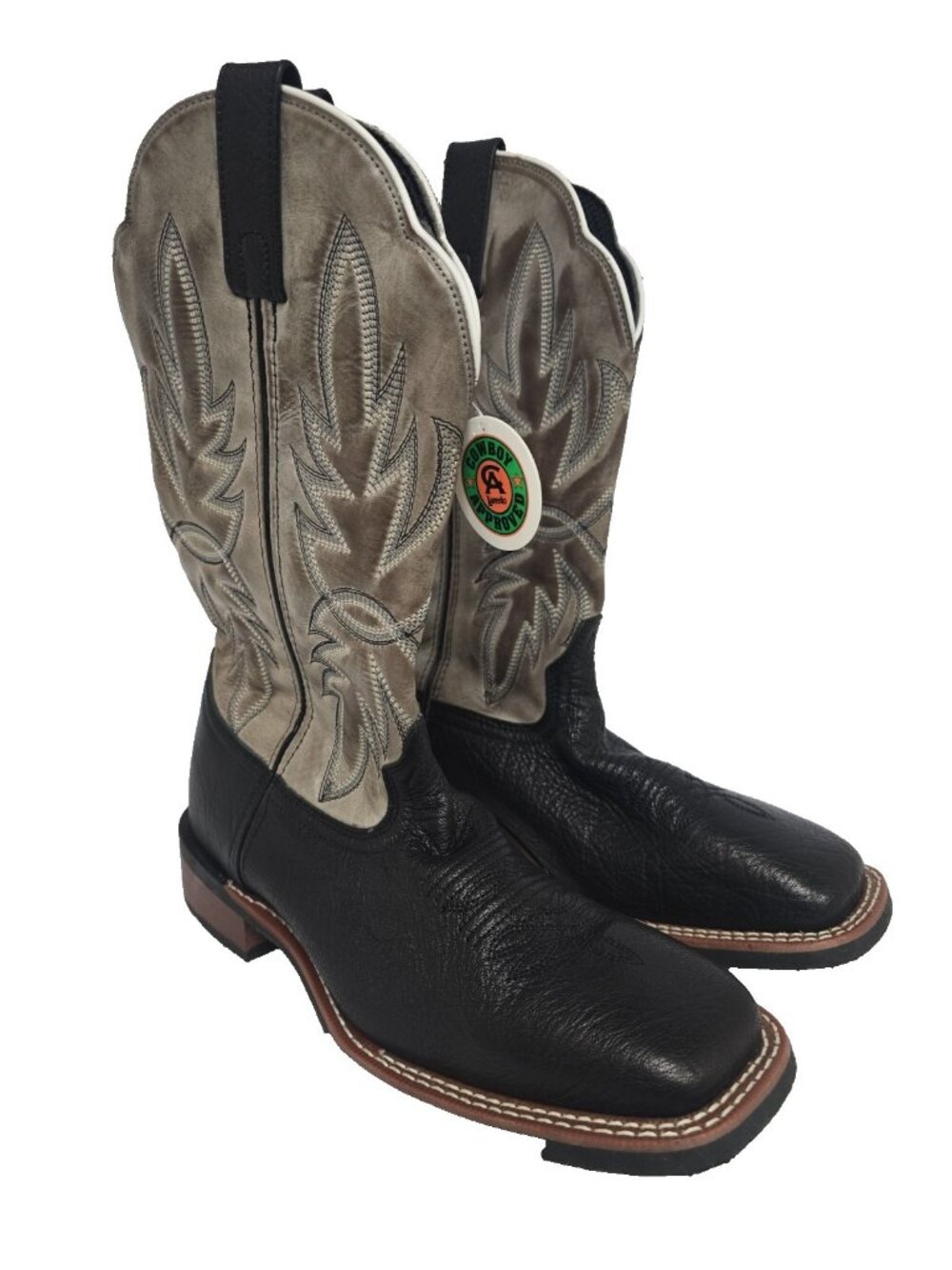 Laredo Men's 7910 Isac Square Toe Leather Cowboy Western Boot Black Gray 9.5D